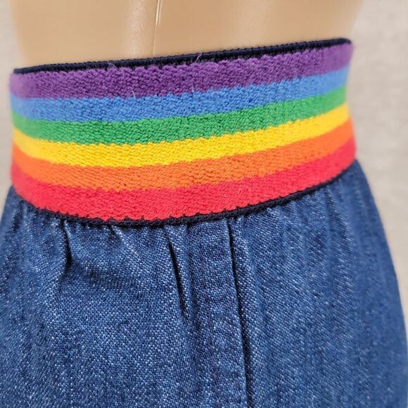 Moddy's Goose 70s 80s Vintage Blue Jean Denim Shorts with Rainbow Waistband - Picture 4 of 12